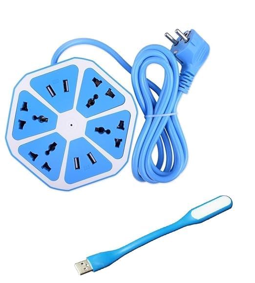 Hexagon Extension Board with 4 USB Ports & 6ft Surge Protection Cord – 2500W Power Socket, Multi-Faced Safety Outlets, Fre...