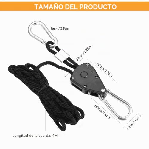 Miniatura 2 de 4 Cuerdas Tensoras Con Tensor De Cuerda, 2,4 M, Colgador Ajustable, Trinquete Ajustable Con Ganchos, Suspensión De Cuerda Para Camping, Toldo, Accesorios De Crecimiento