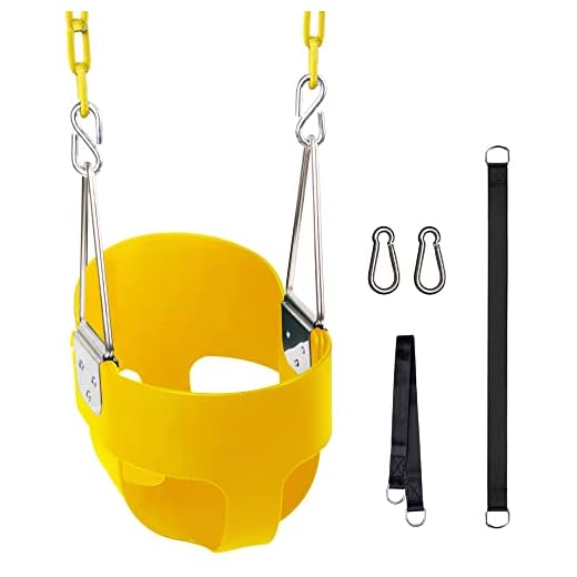 Toddler Swing, KINSPORY Baby Swing Outdoor, Heavy-Duty High Back Full Bucket Infant Swing Seat, 59" Coated Chains with Tree Straps for Swing Sets Outdoor Backyard (Yellow)