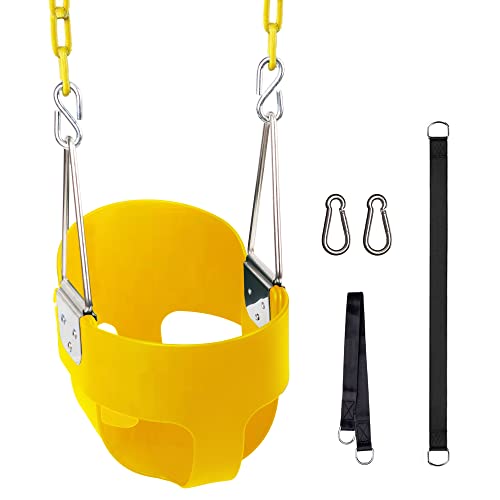 KINSPORY Toddler Swing, 59" Coated Heavy-Duty Iron Chains Baby Swing Outdoor, High Back Full Bucket Infant Swing Seat with Tree Straps for Swing Sets Backyard Outdoor Indoor (Yellow) by KINSPORY - Used condition - US$37.24
