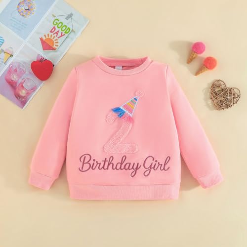 Yoolhamy Baby Mädchen Geburtstag Sweatshirt für Kinder Outfits T Shirt Brief Stickerei Pullover Kleidung für Kleinkind Geburtstag Geschenk Top (DE/NL/SE/PL, Alter, 2 Jahre, 3 Jahre, Regular, Pink)