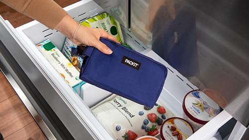 PackIt® Caixa de lanche congelável, azul verdadeiro, construída com tecnologia EcoFreeze®, dobrável,