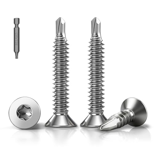 PDKKFF 120 Pièces Torx Vis Autoforeuse Inox 410, M4.2x19mm Vis Autoperforante DIN7504, Vis à Tôle Autotaraudeses Torx Tête Fraisée Plate pour Metal Aluminium Bois Tôle Plastique.Avec 1 TX20