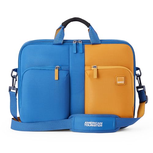 Image of American Tourister Vogue Biz Laptop Sling Bag for Office | 14 Inch Laptop Compartment | 2 Pockets | Adjustable & Detachable Shoulder Strap | Crossbody Messenger Bag | Sleek & Lightweight | Blue Ash