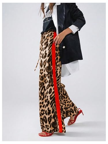 Image of SHENHE Women's Cheetah Print Wide Leg Baggy Pants Y2k Side Loose Streetwear Trousers
