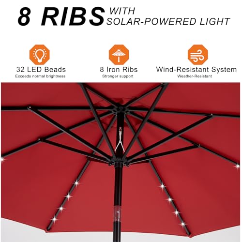 image for SMUG 10FT Solar Patio Umbrella with 32 LED Lights, Outdoor Umbrellas w