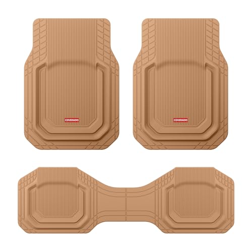 Image of Coverado Floor Mats for Cars, All-Weather car Floor Heavy Duty, Universal Waterproof Trim to Fit Automotive Mats 99% of car Models, Anti-Slip Car Mat Set Car Accessories, Solid Beige