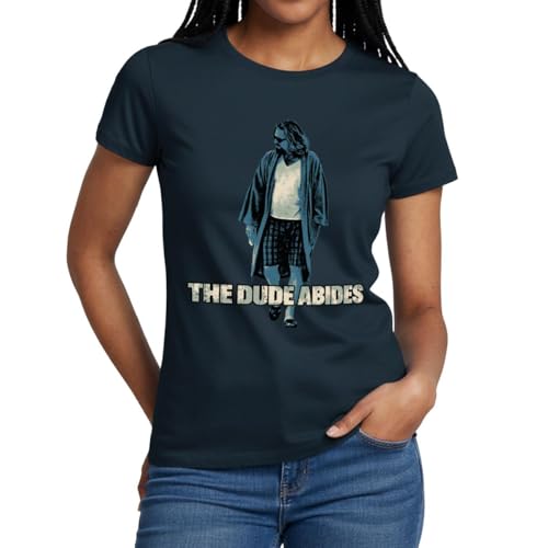 Spreadshirt The Big Lebowski Dude -The Dude Abides Women's T-Shirt, M, Navy