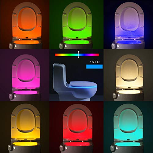 TekSky 2-Pack 16-Color Toilet Night Light, Motion Sensor LED Toilet Bowl Nightlight with IP67 Waterpfroof Design, Perfectly for Bathroom and Gift Idea