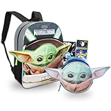 Baby Yoda Backpack and Lunch Box Set - 16' Star Wars Backpack, Lunch Bag, Tote, Stickers, Carabiner, More | Mandalorian Backpack Bundle