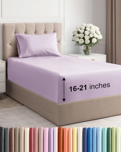 Image of Extra Deep Pocket Twin XL Sheet Set - Breathable & Cooling - Light Lavender