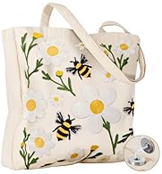 Spacious Capacity: This linen canvas bag features exquisite 3D embroidery that’s stylish, textured, and eye-catching. Measures 13.7 x 13.7 x 4 inches, it easily holds all your essentials for shopping, travel, or outings Reusable: Crafted from linen c...