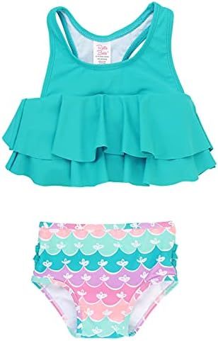 RuffleButts® Girls Mermaid Aqua Ruffle Bikini - 5