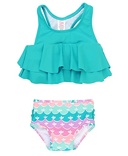 RuffleButts Girls UPF50+ Sun Protection Flounce Bikini Two Piece Swimsuit - Mermaid, 3-6m