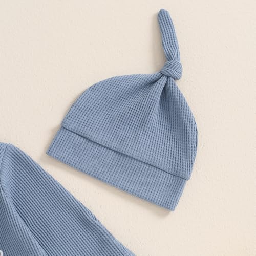 Ayalinggo Newborn Boy Girl Coming Home Outfit Baby Infant Sleeper Gown Nightgown Outfits Cute Fall Winter Pajamas and Hat (Waffle Knit Little Brother Blue, newborn)