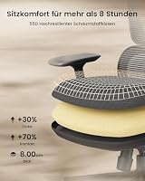 ProtoArc EC300 Bürostuhl Ergonomisch, Schreibtischstuhl mit Höhenverstellbarer Rückenlehne, Lendenwirbelstütze & Sitztiefe, Computerstuhl mit 3D-Kopfstütze für Home Office, Schwarz – Ansicht 5