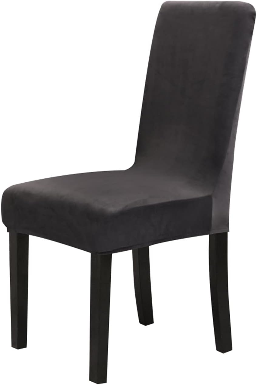 Dining Chair Covers Velvet Fabric Universal Soft Stretch Elastic Removable Washable Dining Room Chairs Protector Slipcover (Dark Grey,Set of 4)