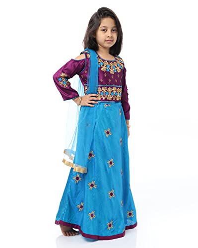 Image of Ashwini Girls Skirt Top With Neck Embroidery Work | Readymade Indian Kids Ethnic Skirt Top