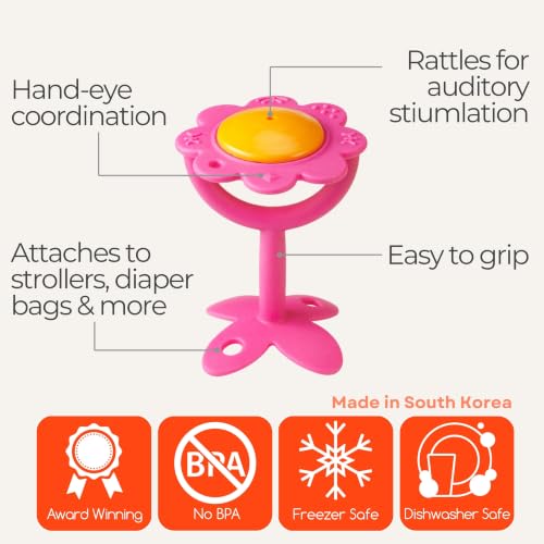 Image of Innobaby Original Teethin' Smart EZ Grip Flower Teether Rattle and Sensory Toy for Babies and Toddlers. BPA Free Teether
