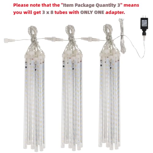 24 Tubes Meteor Shower Lights, Outdoor Icicles Christmas Decor, 12 Inch 864 LED Snow Falling Iciclelights, Connectable Raindrop, Xmas Wedding Party Tree Holiday, Red & Green by LJLNION - Used condition - Image 3
