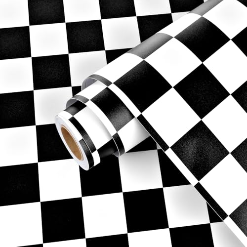 Wallercity Checkered Wallpaper Black and White Peel and Stick Wallpaper Mosaic Contact Paper for Cabinets Removable Checkered Vinyl Wrap Self Adhesive Gingham Wall Paper for Shelf Walls 15.8"x78.7"