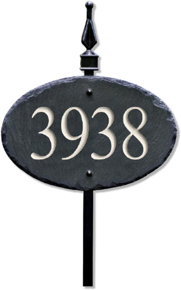 CARVED SLATE House Numbers Address Sign/LAWN STAKE/Driveway Stone Marker/Plaque post