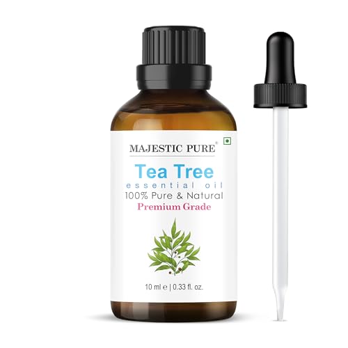 MAJESTIC PURE Tea Tree Essential Oil with Glass Dropper | 100% Pure and Natural Tea Tree Oil | Premium Grade Essential Oils for Diffusers, Skin, Aromatherapy, Massage | 10 ml