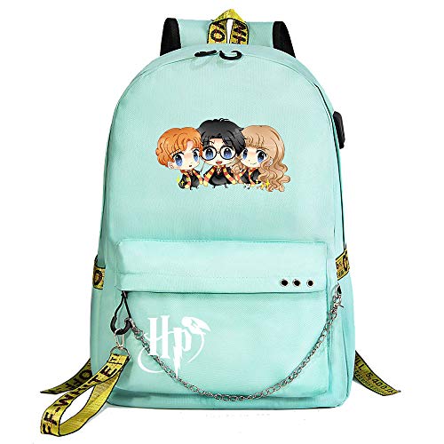 Sac pour étudiants décontracté pour Ordinateur Portable Harry-P pour Adolescents Unisexe Sac à Dos Vert , with USB Charging Port Poudlard style-21 Cover