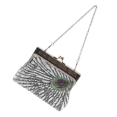 Pochette de soirée pour femmes brodée main style rétro chic avec perles et paillettes