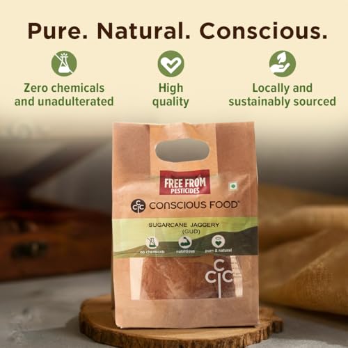 Image of Conscious Food Sugarcane Jaggery | 925g | Preservative Free & Traditionally made | Sharkara Bellam, Nattu Sakkarai Granules Jaggery, Vellam, Gud