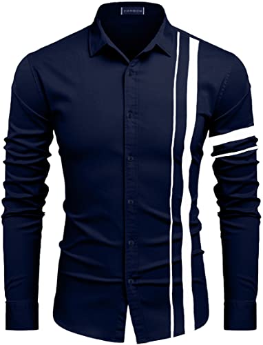 Image of Zombom Men Cotton Polyester Blend Regular Fit Striped Full Sleeve Casual Shirt