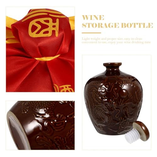 DIYEAH Vintage Ceramic Wine Bottle 2-liter Household Sealed Storage Jar with Silk Ribbon Cover Practical Wine Brewing Container - Image 8