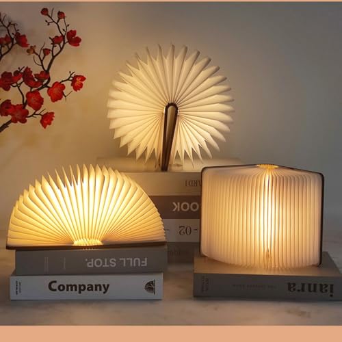 Image of 3 Colors Rechargeable Folding Book Lamp, Wooden Book Night Light,Birthday Christmans Thanksgiving Gift for Women Boys Kids Girls
