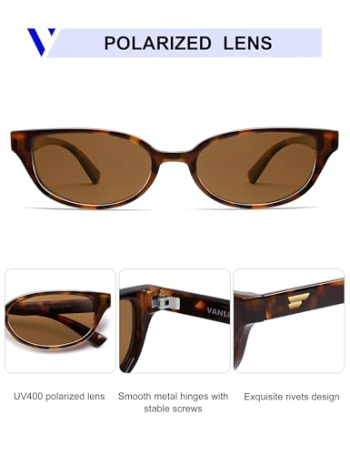 Image of VANLINKER Retro Semi Oval Polarized Sunglasses for Women Men Trendy Small 90s Style Vintage Narrow Rectangle Frame VL9833