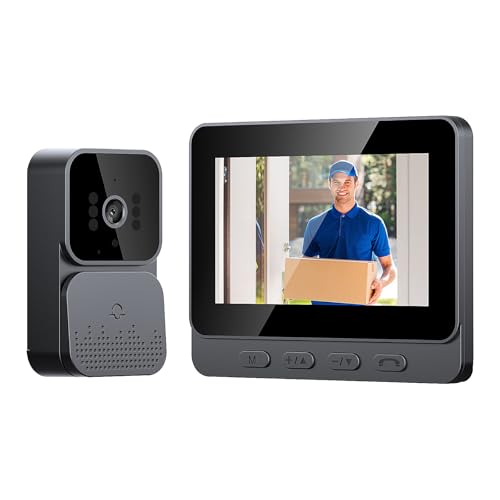 FLITI Sonnette sans Fil avec Caméra HD Visionavec écran lPS De 4.3 Pas de WiFi Requis, Visiophone sans Fil Interphone Video sans FilNocturne Infrarouge Sonnette (Noir)