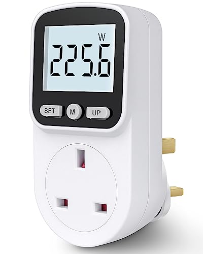 Electricity Usage Monitor Power Meter Plug Backlight Energy Monitor Plug Watt Meters 8 Modes UK Socket Power Monitors Large LCD Display Consumption KWH Amp Volt Meter Outlet