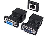 CERRXIAN Cat5 / Cat6 / RJ45 VGAエクステンダアダプタ、VGA 15ピン（オス+メス） - RJ45メスネットワークケーブルコネクタ2個