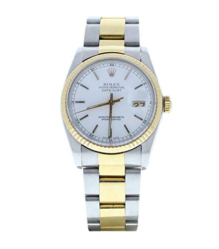 Rolex Men's Datejust 16013 Oyster Band White Stick Dial 18k Yellow Gold Fluted Bezel (Certified Preowned)