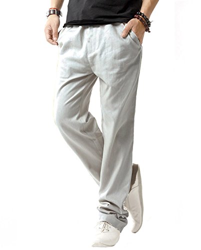 Sir7 Men's Linen Casual Lightweight Drawstrintg Elastic Waist Summer Beach Pants Light Grey 2L #TOP14