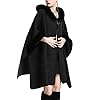 Gihuo Women's Luxury Batwing Sleeve Faux Fur Hooded Cloak Poncho Sweater Cape