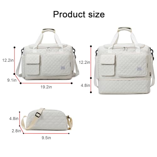 Image of Small Gym Bag for Women, Travel Duffle Bag Carry On Weekender Bag with Shoe Compartment, B3#Beige, Medium, Weekender Bag&toiletry Bag