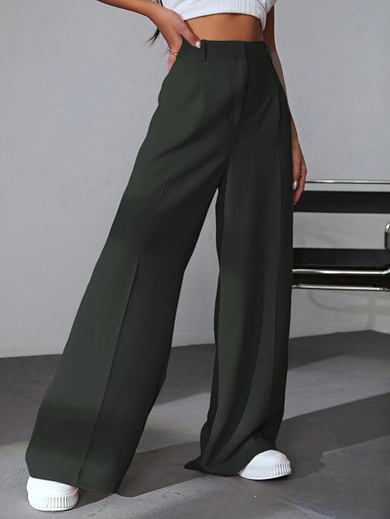 Image of GRECIILOOKS Women High Rise High Waist Trousers Flared Korean Style Formal Pants| Elegant Workwear for Office, College & Events (Available in Plus Size)