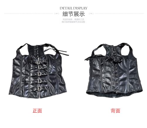 YngChoi Espartilho bustiê feminino sexy de couro PU, preto, ferragens, fivela de aço, modelador, Zíp