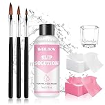 WEILAOK Slip Solution for Polygel Nails 75ml, Polygel Slip Solution for Magic Extender Gel, Contains 3 Brushes, 1 Crystal Cup, 100 Cleaning Sheets, Suitable for All Types of Nail Extension Gel