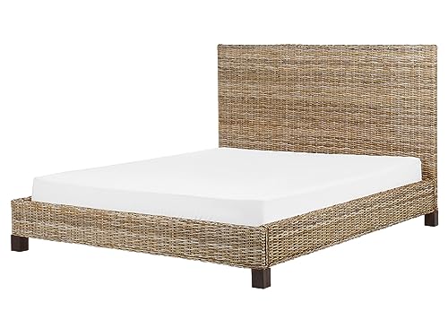 Beliani Bett Rattan natürlich mit Lattenrost 160 x 200 cm hohes...