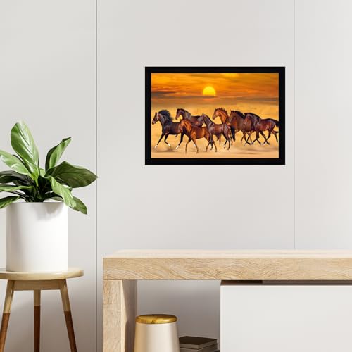 Image of Indianara Vastu Running Seven Horse Painting With Frame 20 Inches X 14 Inches (Style 10)