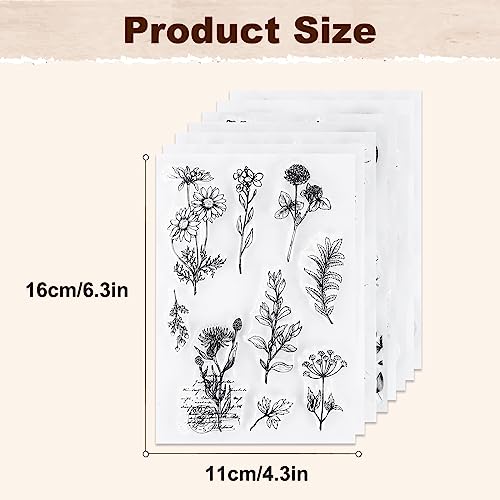 Ucec 8 Sheets Clear Stamps, Vintage Plants And Flowers Silicone Rubber Stamps, Small Clear Stamps For Card Making Decoration And Diy Scrapbooking #TOP1