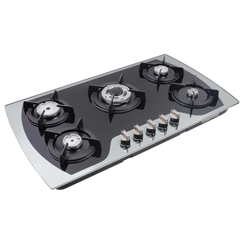 Cocina de gas con 5 zonas, quemador de gas autosuficiente, empotrable, con válvulas de seguridad de 90 cm, apagado automático