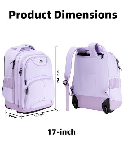 MATEIN Rolling Backpack for Women, 17 Inch Travel Laptop Backpacks with Wheels, Waterproof Large Roller Carry On Luggage Wheeled, Trolley Overnight Suitcase Business Computer Bag, Purple - Image 4