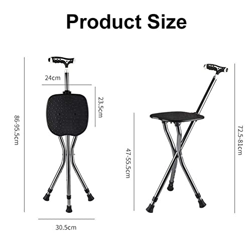 Bastón, Soporte de Bastón Plegable, Silla de Bastón de Aluminio Ajustable en Altura, Telescópica de 3 Patas, con Luz Led, Bastón Ligero para Personas Mayores